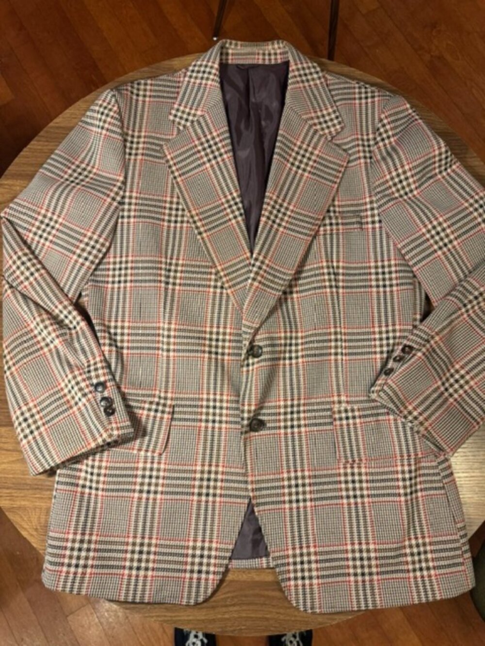 Vintage 1970s Envoy Double Knit Plaid Blazer / Sport Coat – Mens 44R (Japan)